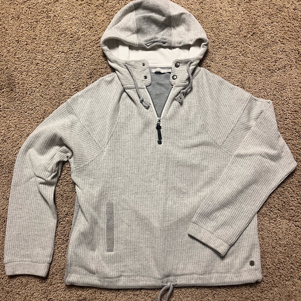 Prana Hartlie Wool Pullover Hoodie Sweatshirt with cinch bottom & double lined